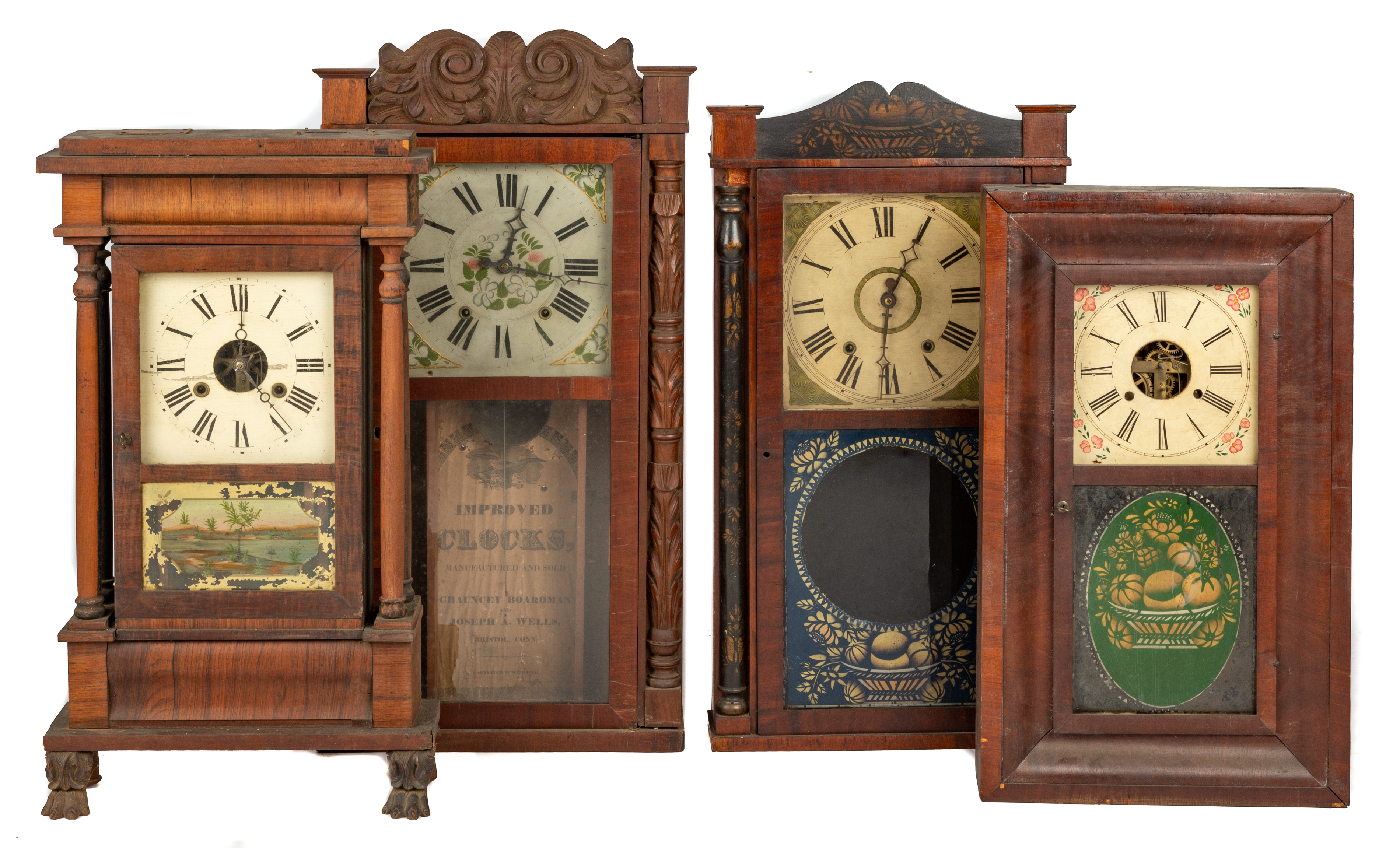 (4) NEW ENGLAND SHELF CLOCKS 19th