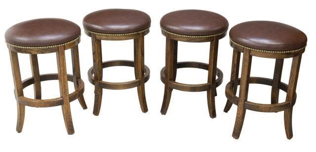 4) OAK BACKLESS SWIVEL LEATHER SEAT