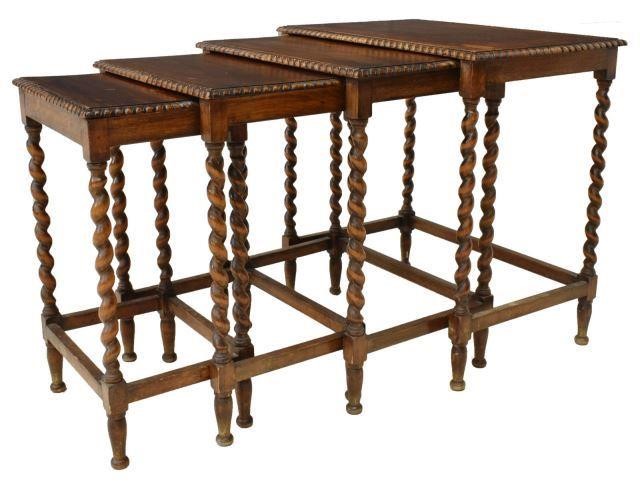 (4) OAK NESTING TABLES BARLEY TWIST