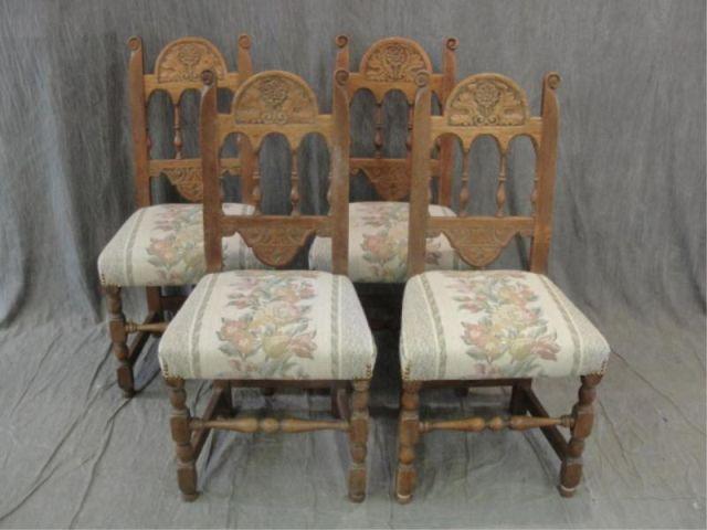 4 Oak Tudor Style Chairs. From a