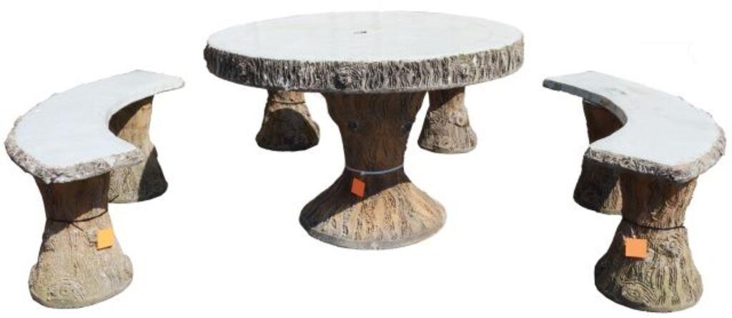 (4) PAINTED CAST CONCRETE FAUX BOIS