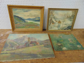 4 PAINTINGS, FROG ON LILLY PAD