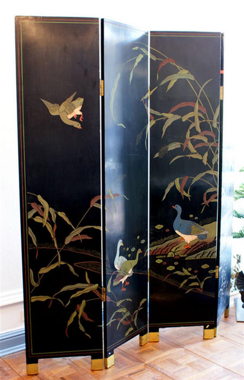 4 panel lacquered Oriental screen