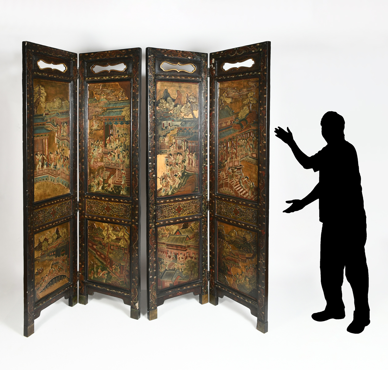 4 PANEL PAINTED AND CARVED