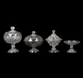 (4) Pattern glass compotes, c/