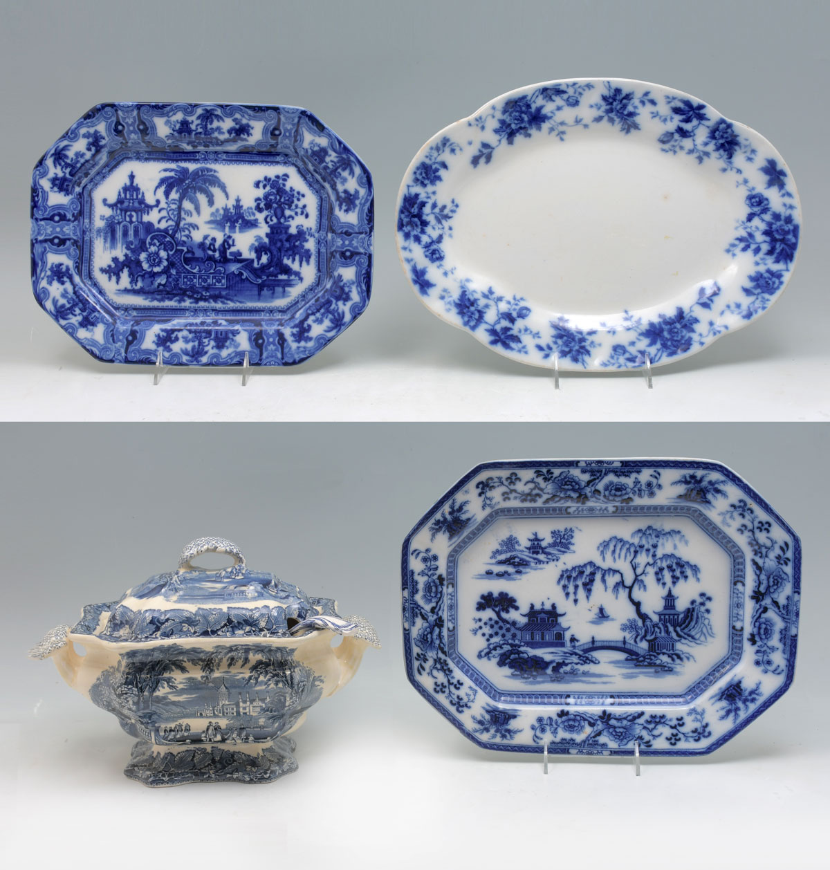4 PC. BLUE AND WHITE TUREEN &