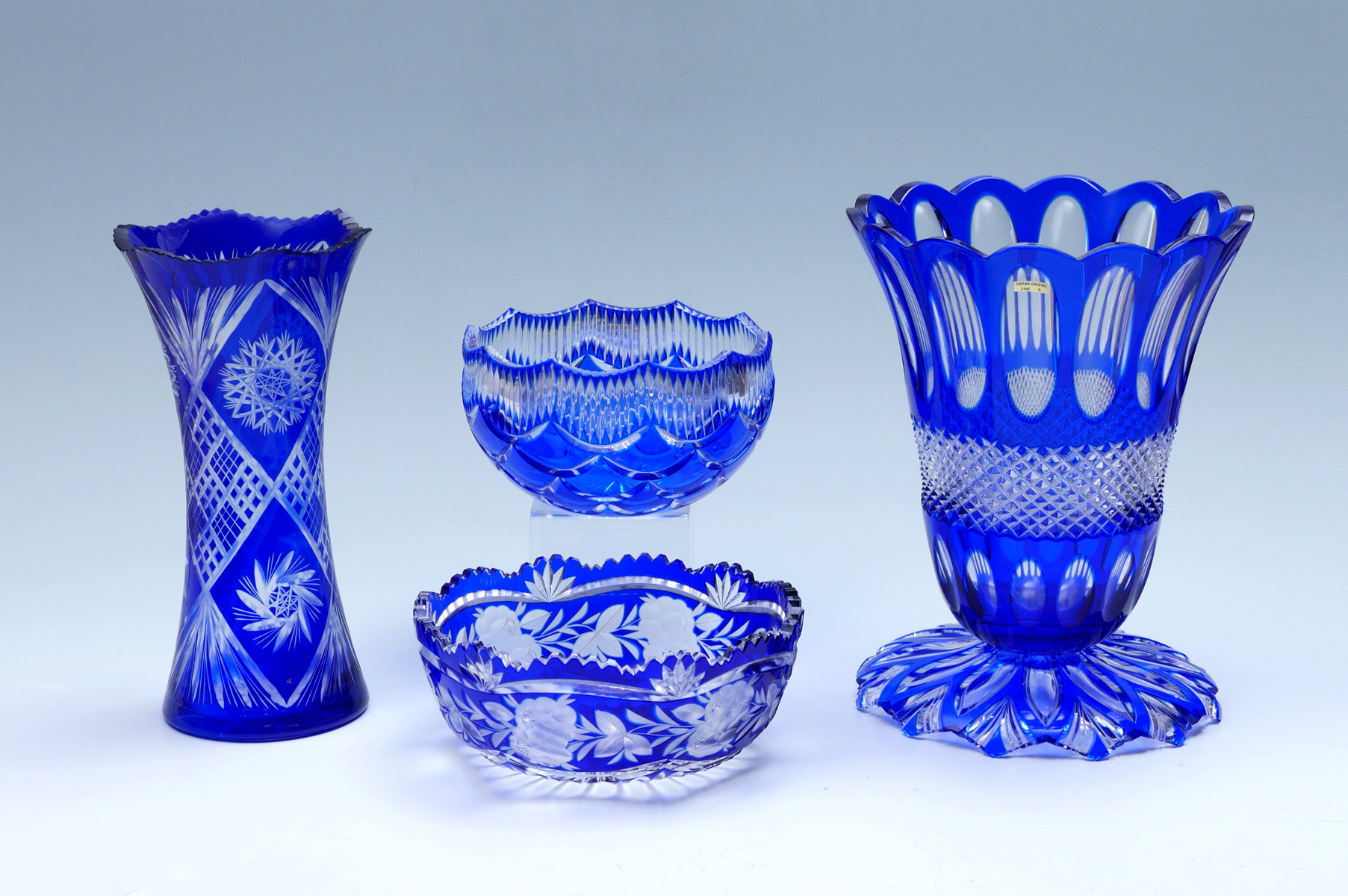 4 PC. BLUE CUT TO CLEAR BOHEMIAN