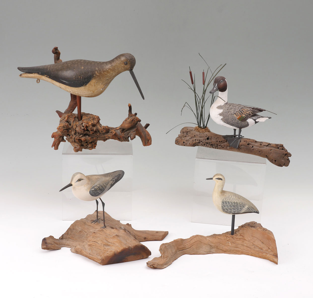 4 PC. CARVED BIRD DECOY COLLECTION: