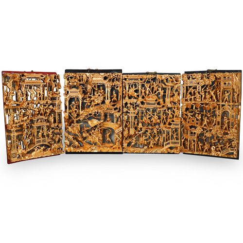 (4 PC) CHINESE GILT WOOD TEMPLE