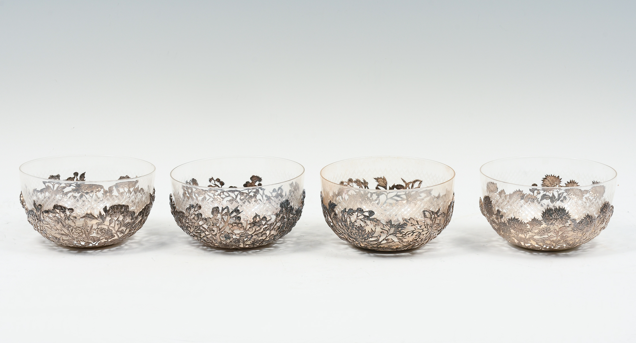 4 PC. CHINESE SILVER BOWLS WITH