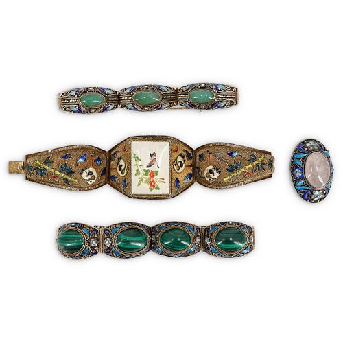 (4 PC) CHINESE SILVER ENAMEL,