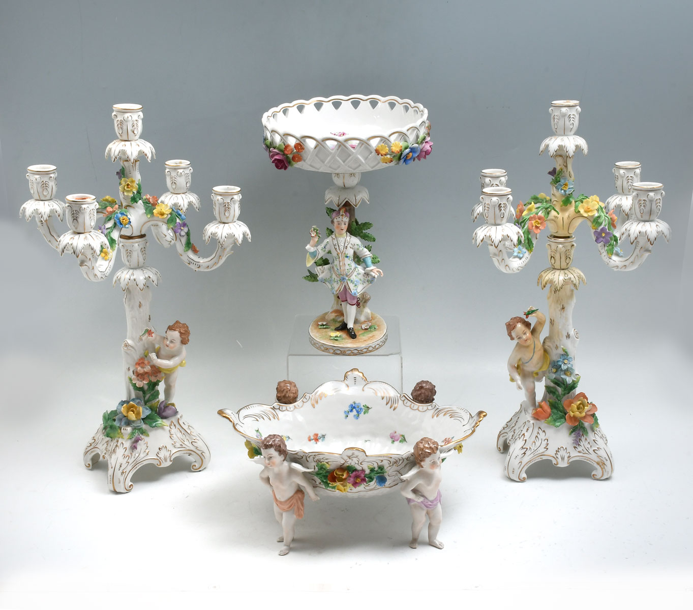 4 PC. DRESDEN FIGURAL PORCELAIN: