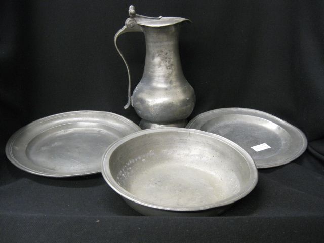 4 pc. Early Pewter;pitcher bowl &