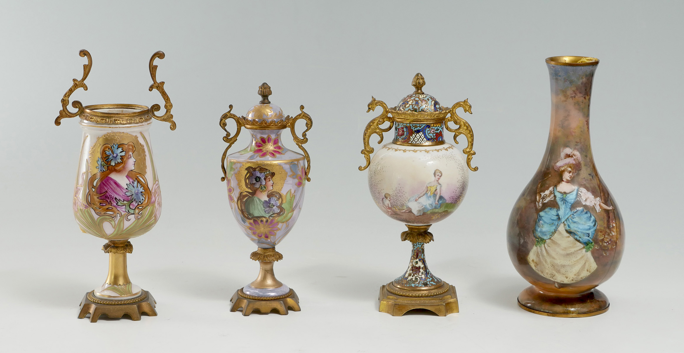 4 PC. FRENCH ENAMELED FIGURAL