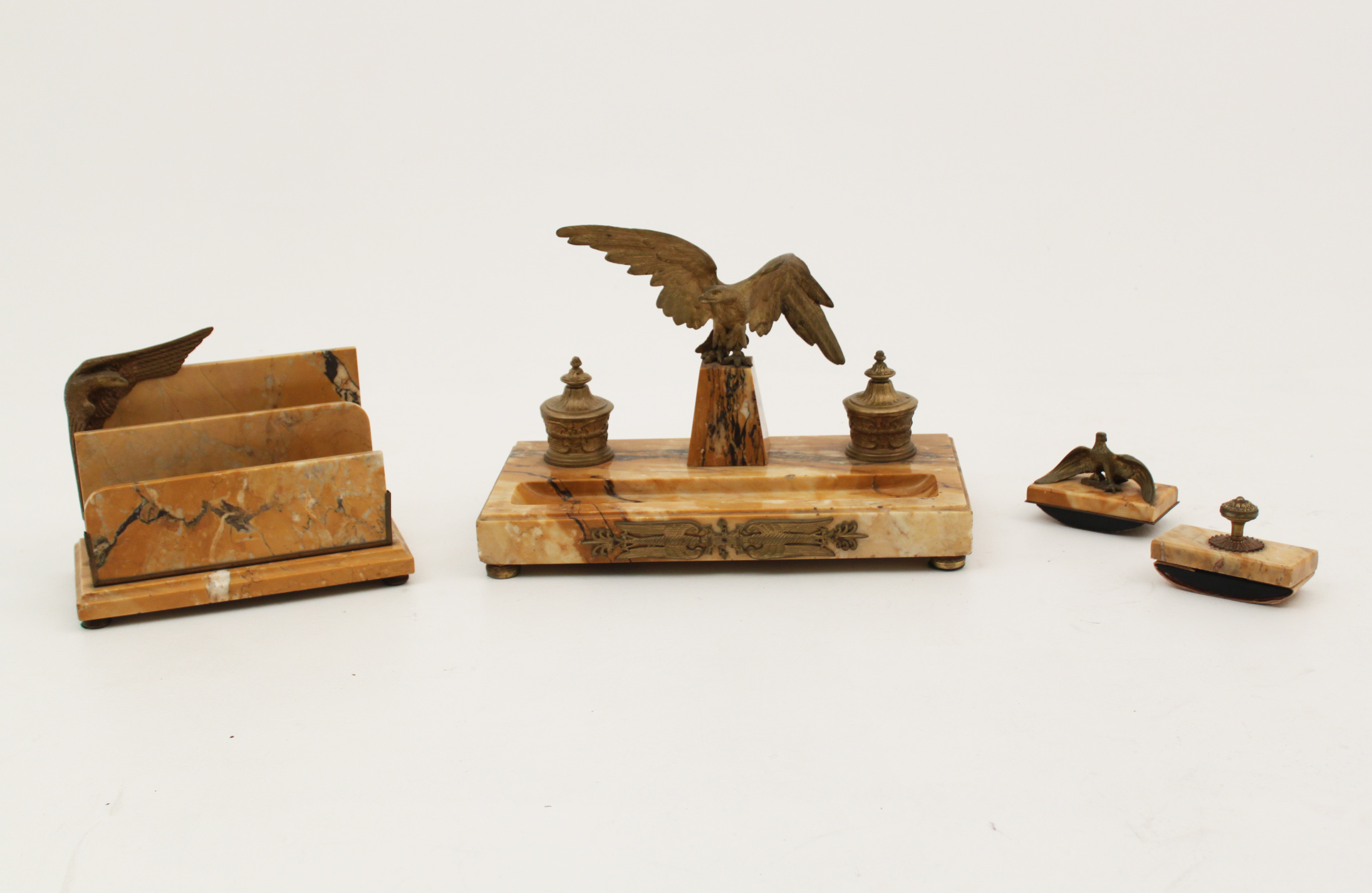 4 PC FRENCH MARBLE AND BRONZE