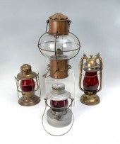 4 PC. GLASS SHIP LAMPS & LANTE