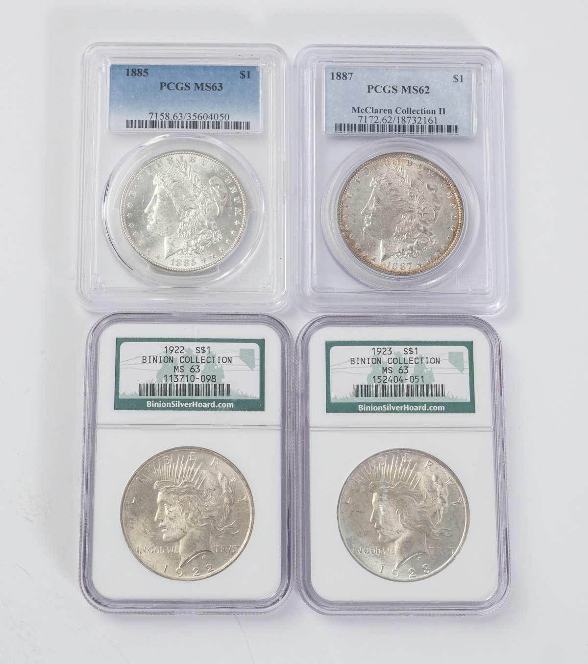 4 PC. GRADED MORGAN & PEACE