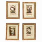 4 PC, HANDCOLORED ENGRAVINGS,