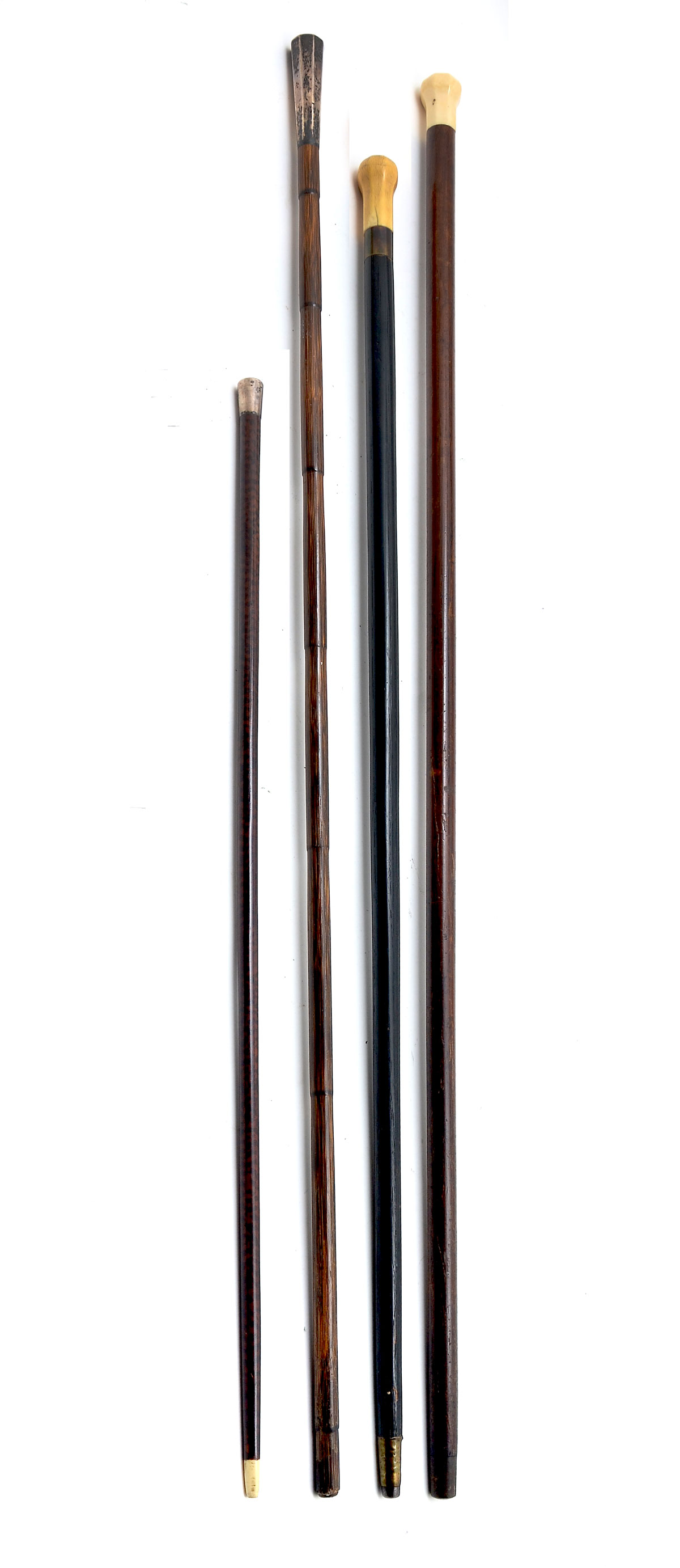 4 PC. IVORY & STERLING CANE