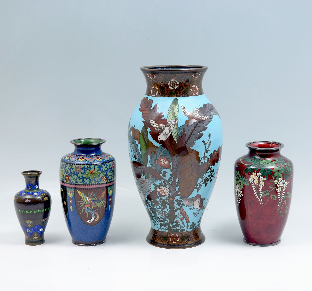 4 PC. JAPANESE CLOISONNE VASES: