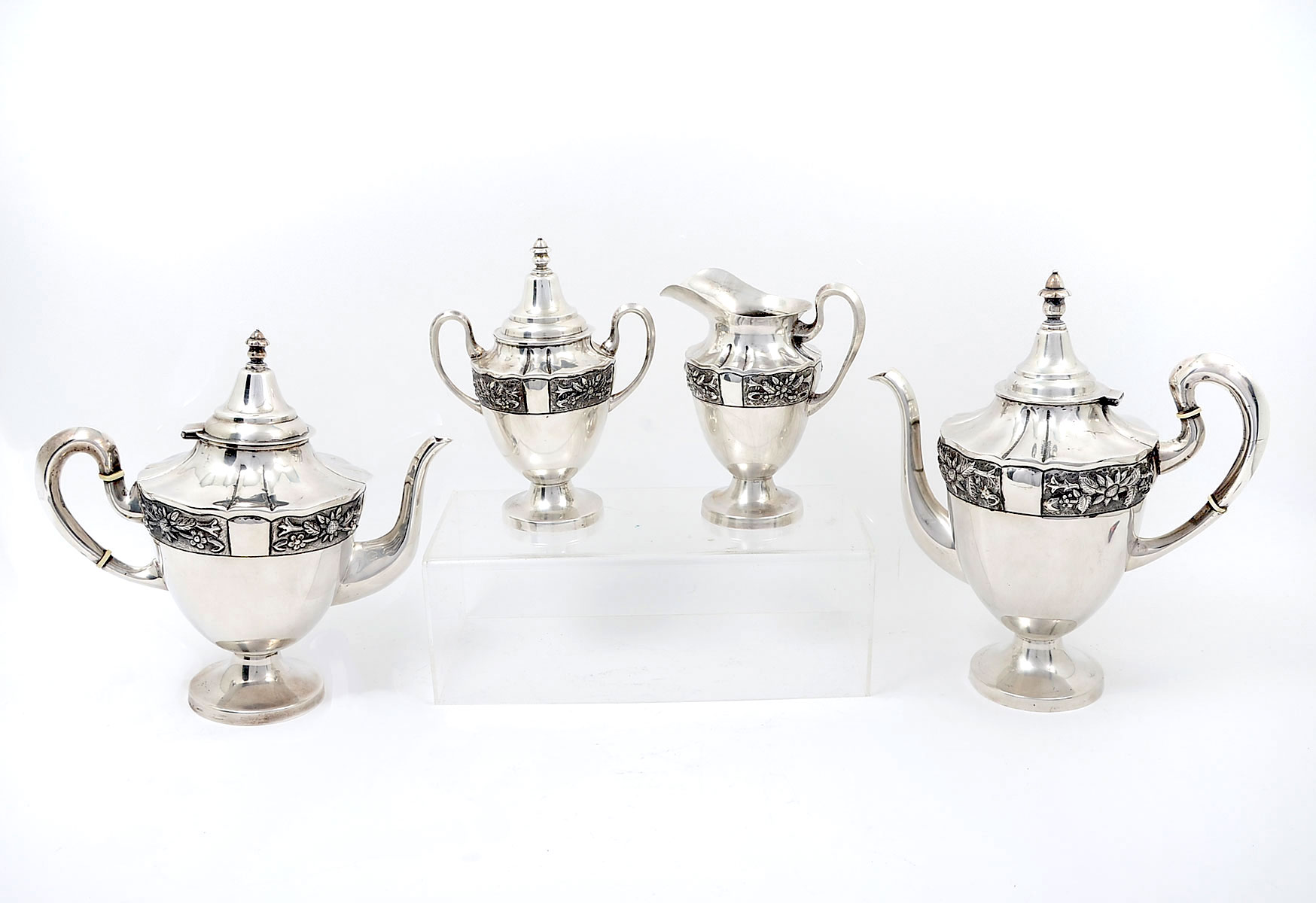 4 PC. MACIEL STERLING TEA SET: