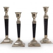 (4 PC) NICKEL & LEATHER CANDLE