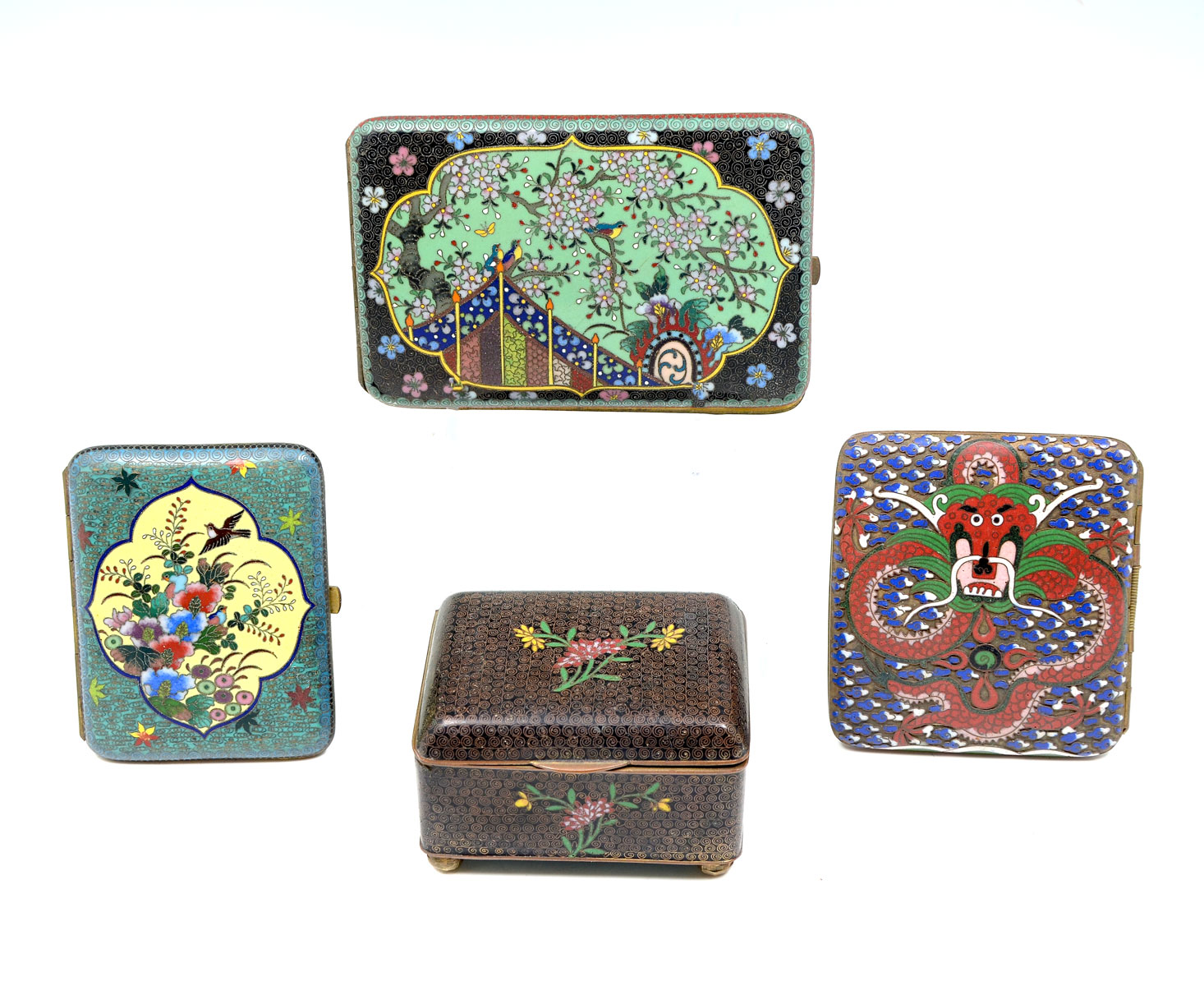 4 PC. ORIENTAL CLOISONNE BOXES: