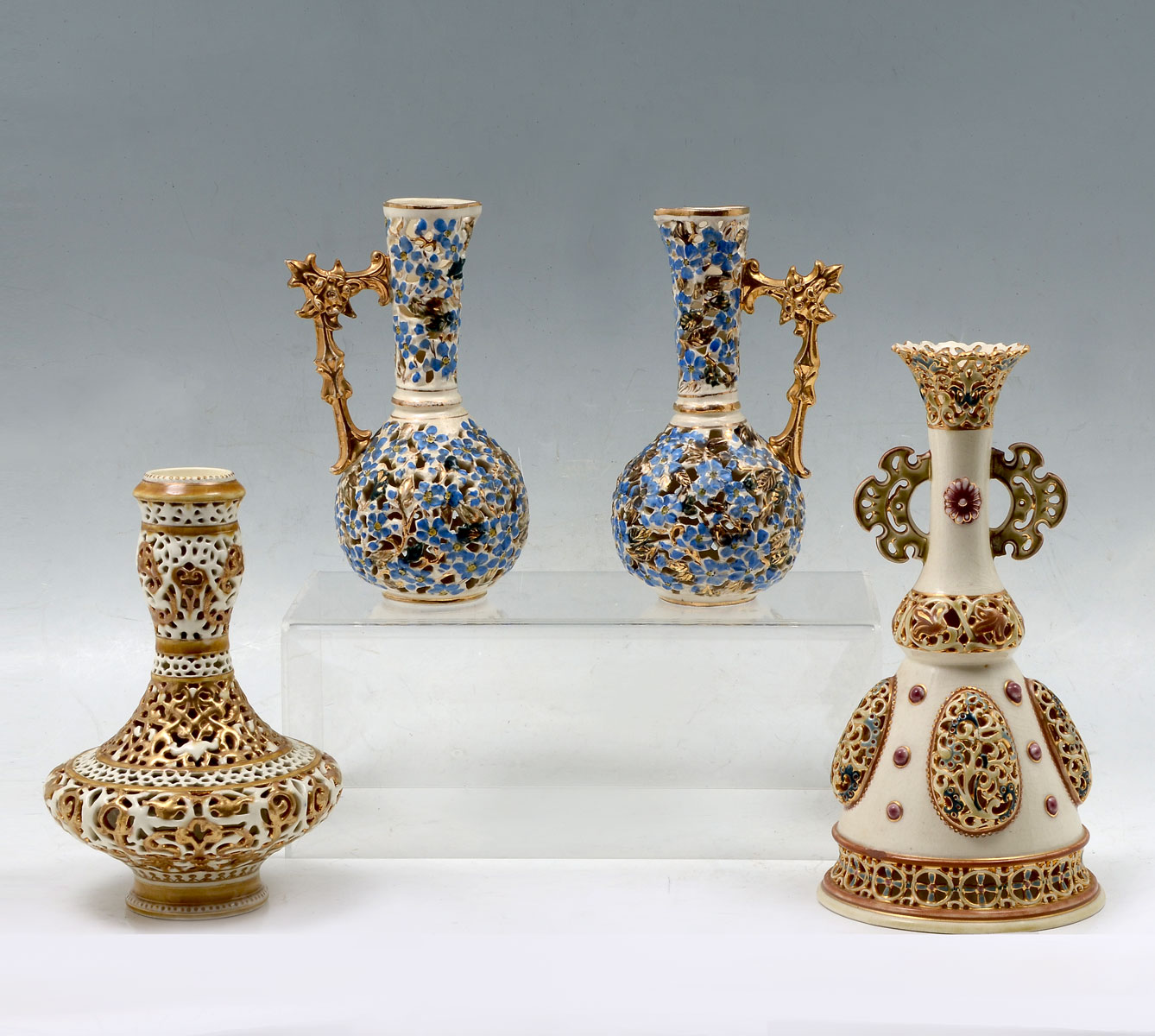 4 PC. RETICULATED ZSOLNAY & FISCHER