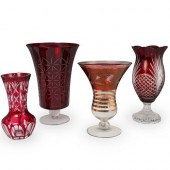 (4 PC) RUBY CRYSTAL CUT VASESD