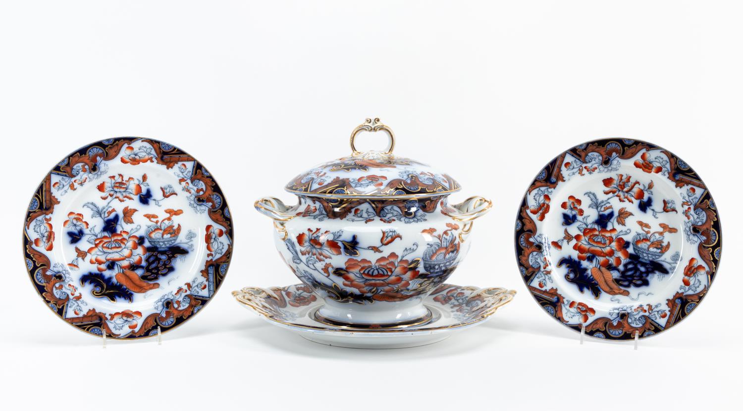 4 PC SET, ENGLISH FLOW BLUE IMARI