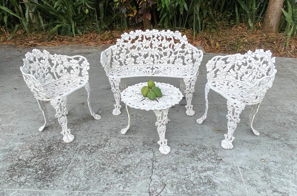 4 PC SUITE OF PAINTED CAST IRON