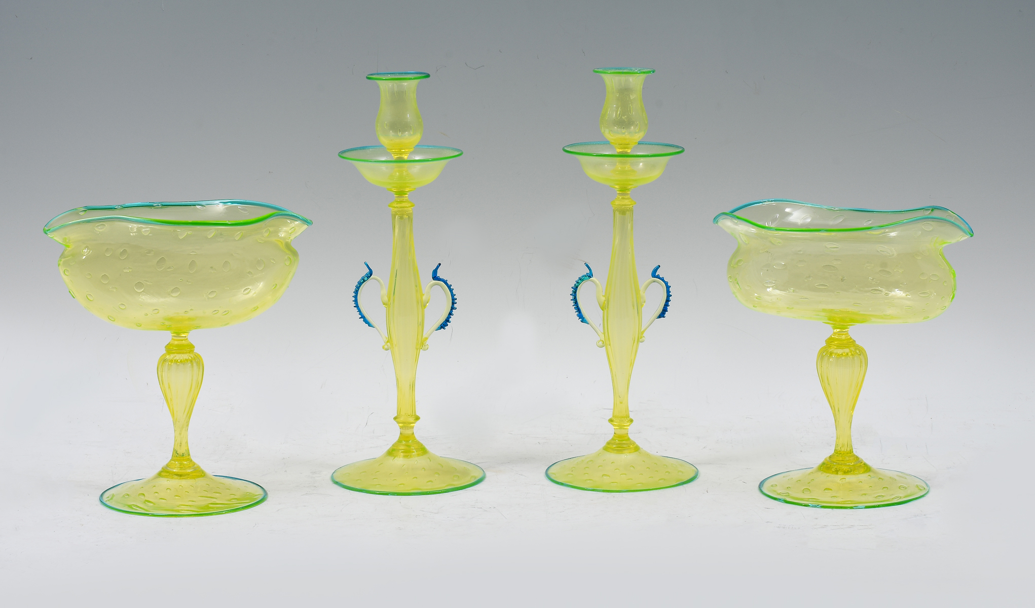 4 PC. VENETIAN VASELINE GLASS: