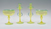 4 PC. VENETIAN VASELINE GLASS: