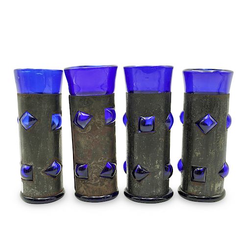 (4 PC) VINTAGE COBALT GLASS AND