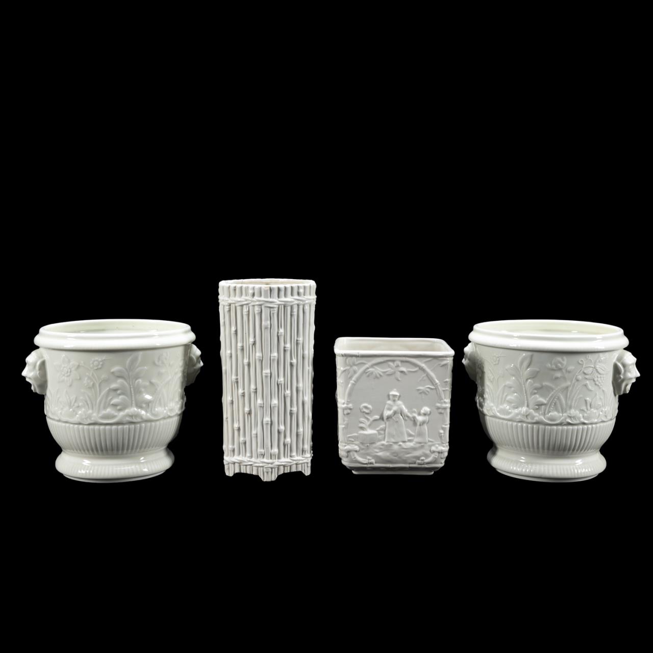 4 PC, WHITE CERAMIC DECORATIVE