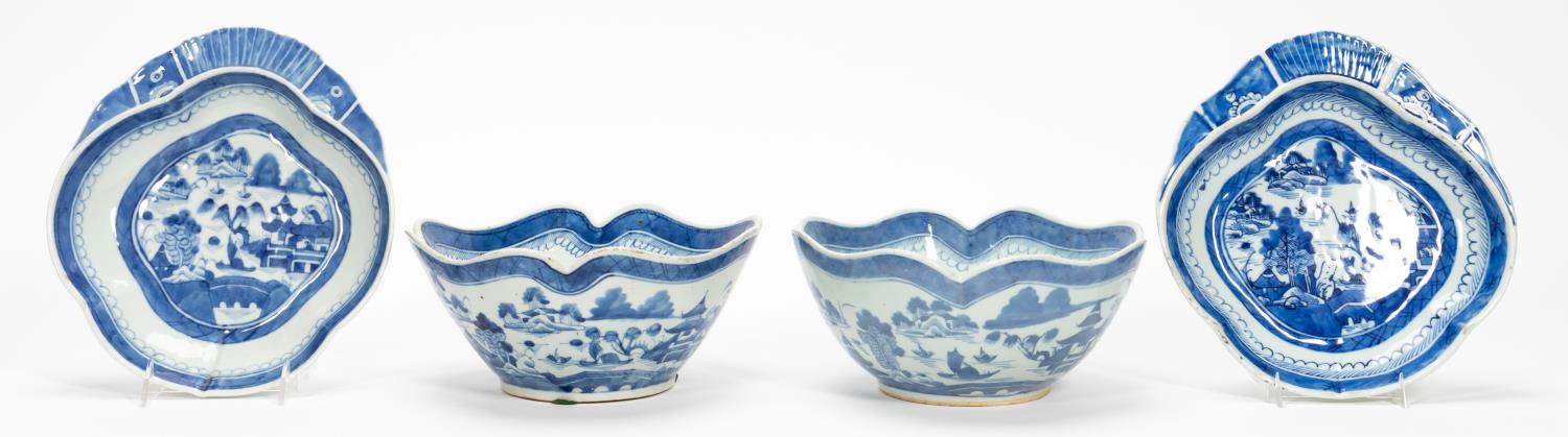 4 PCS BLUE & WHITE CANTON WARE