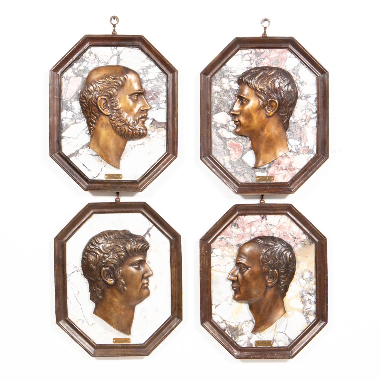 4 PCS, BRONZE & MARBLE ROMAN