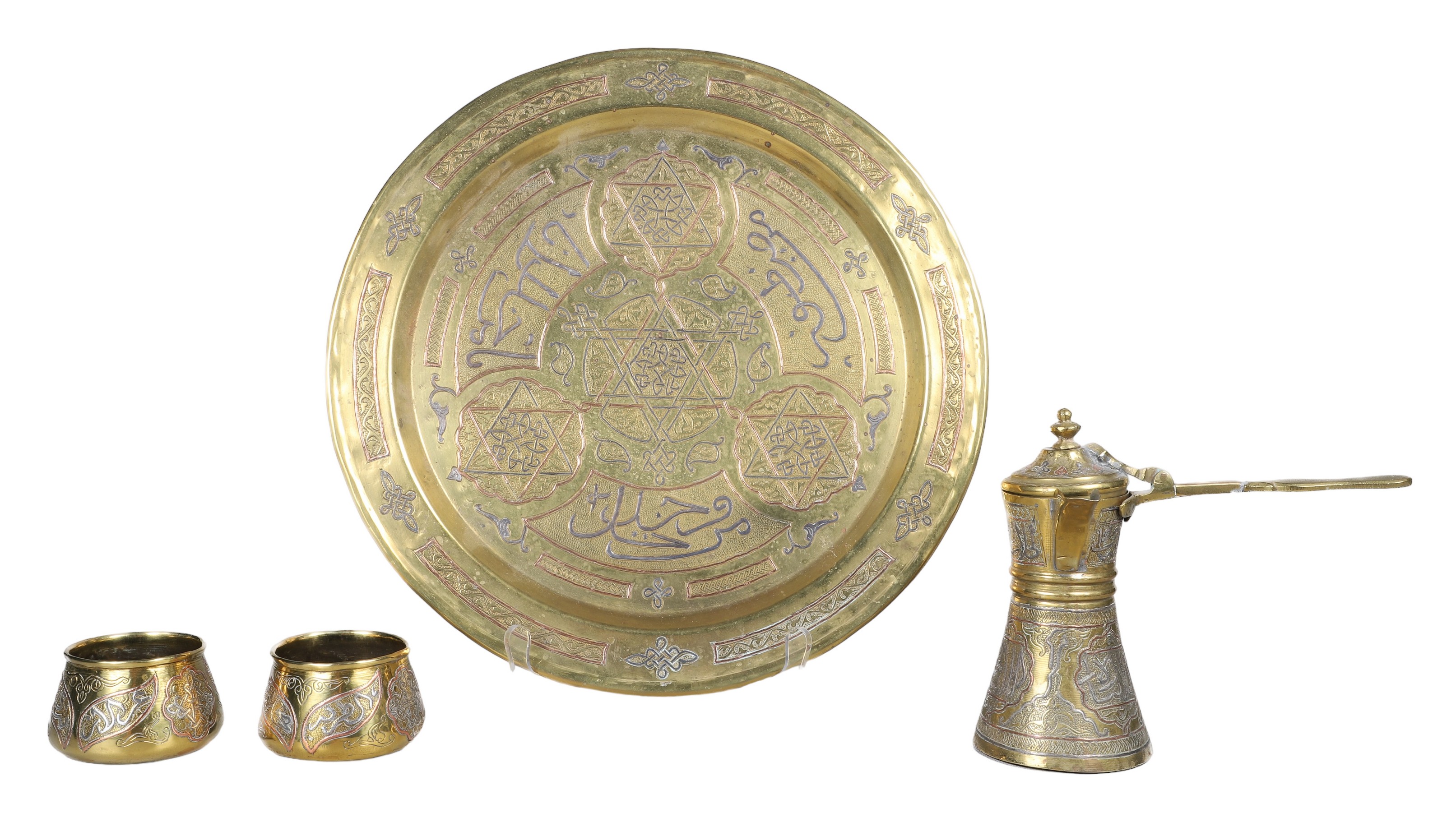 (4) Pcs Damascene brass, silver &