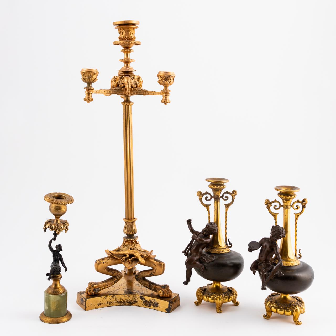 4 PCS, EMPIRE-STYLE GILT BRONZE