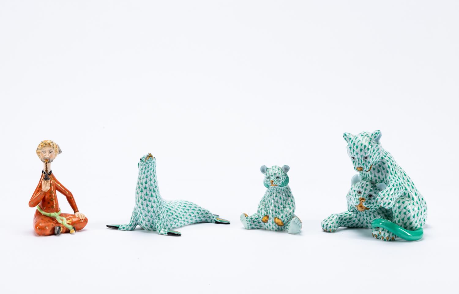 4 PCS HEREND PORCELAIN FIGURINES,