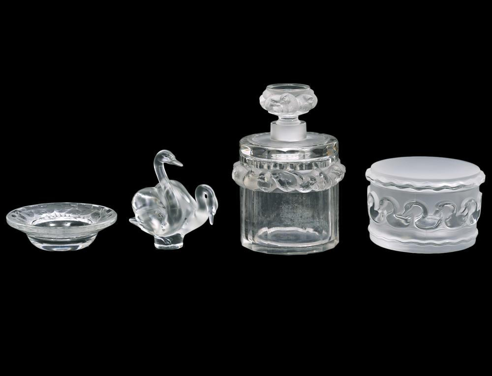 4 PCS. LALIQUE CRYSTAL W/ BIRDS &