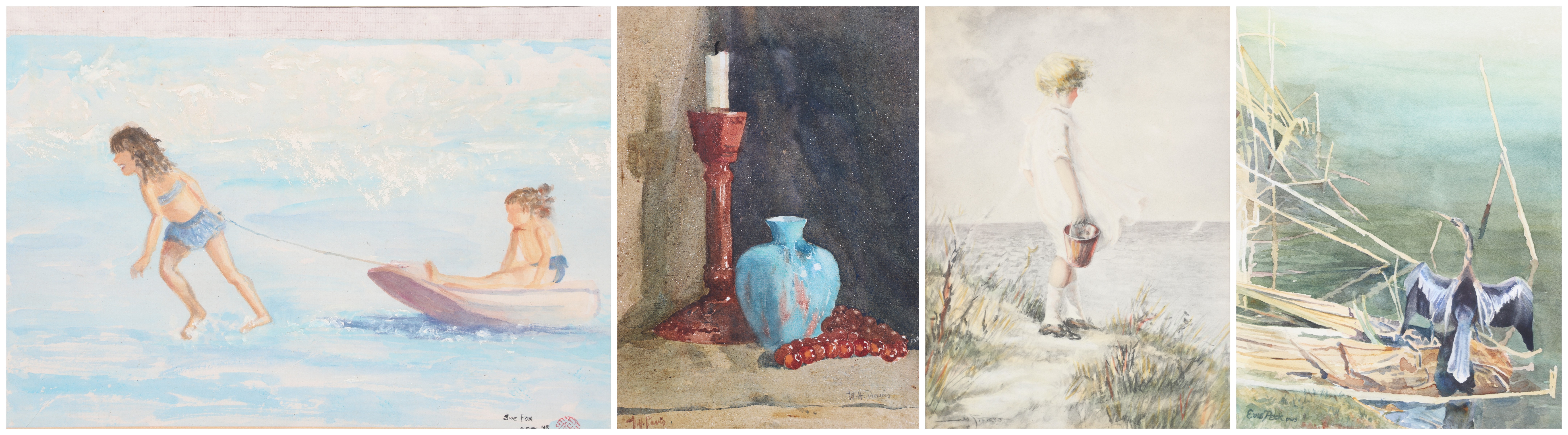 (4) Pcs, watercolor & print,