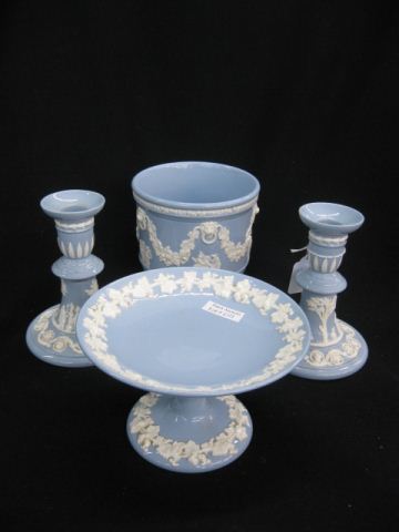 4 pcs. Wedgwood Blue Embossed