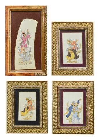 (4) PERSIAN FIGURAL BONE PAINTINGS,