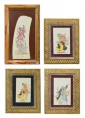 (4) PERSIAN FIGURAL BONE PAINT