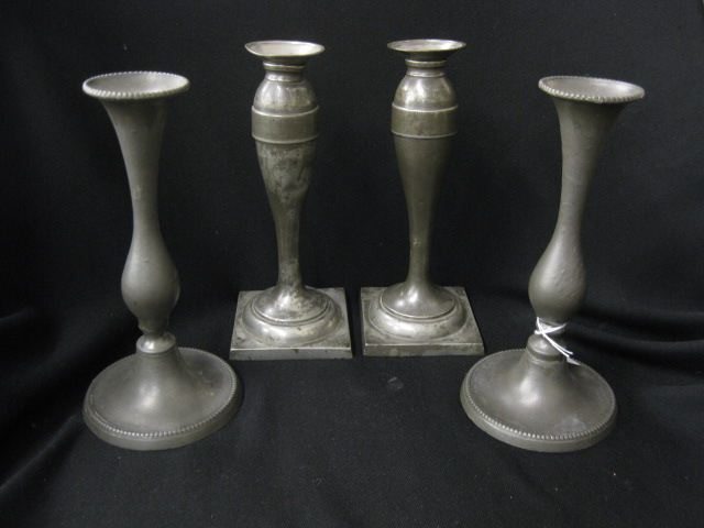 4 Pewter Candlesticks one pair with