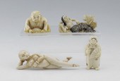 4 PIECE CARVED IVORY NETSUKE &