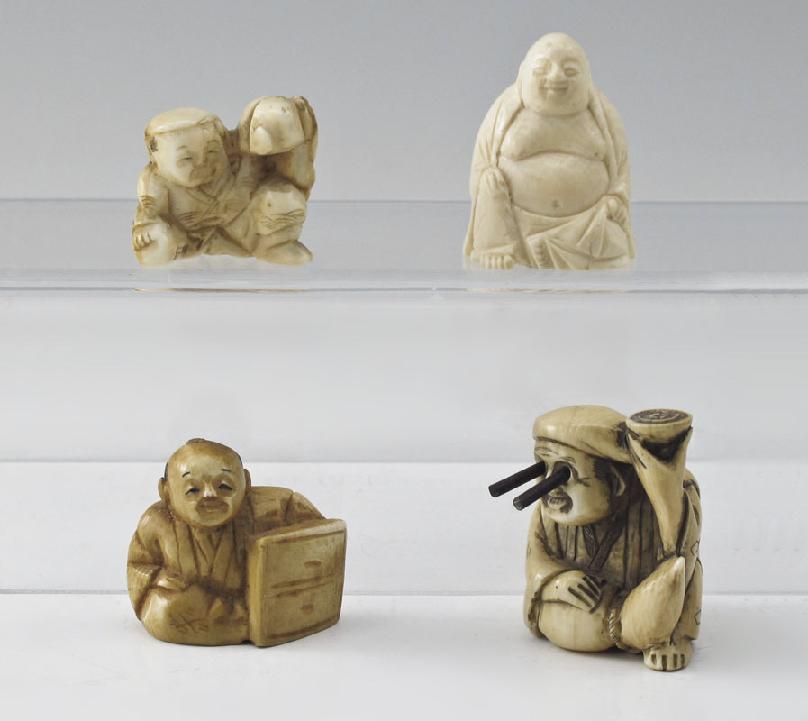 4 PIECE CARVED IVORY NETSUKE: To