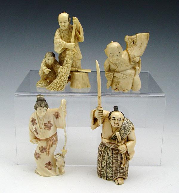 4 PIECE CARVED IVORY OKIMONO &