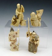 4 PIECE CARVED IVORY OKIMONO &